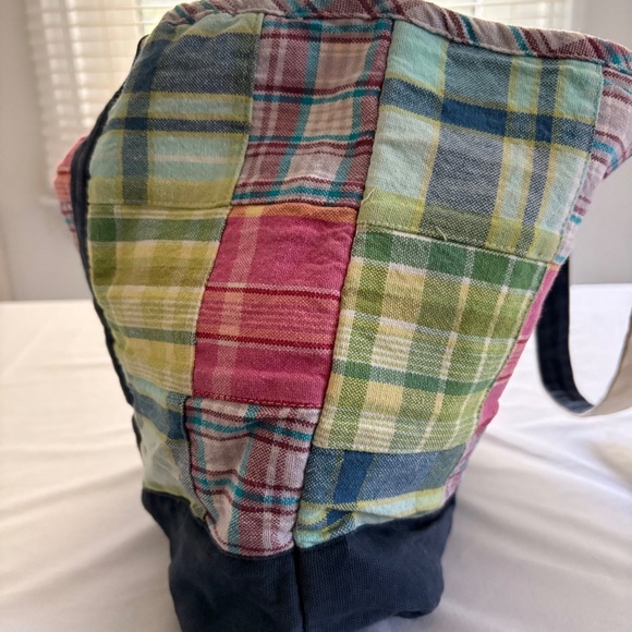 Indian Madras Plaid Cotton Patchwork Tote Bag 15"x6"x8" - Picture 8 of 13